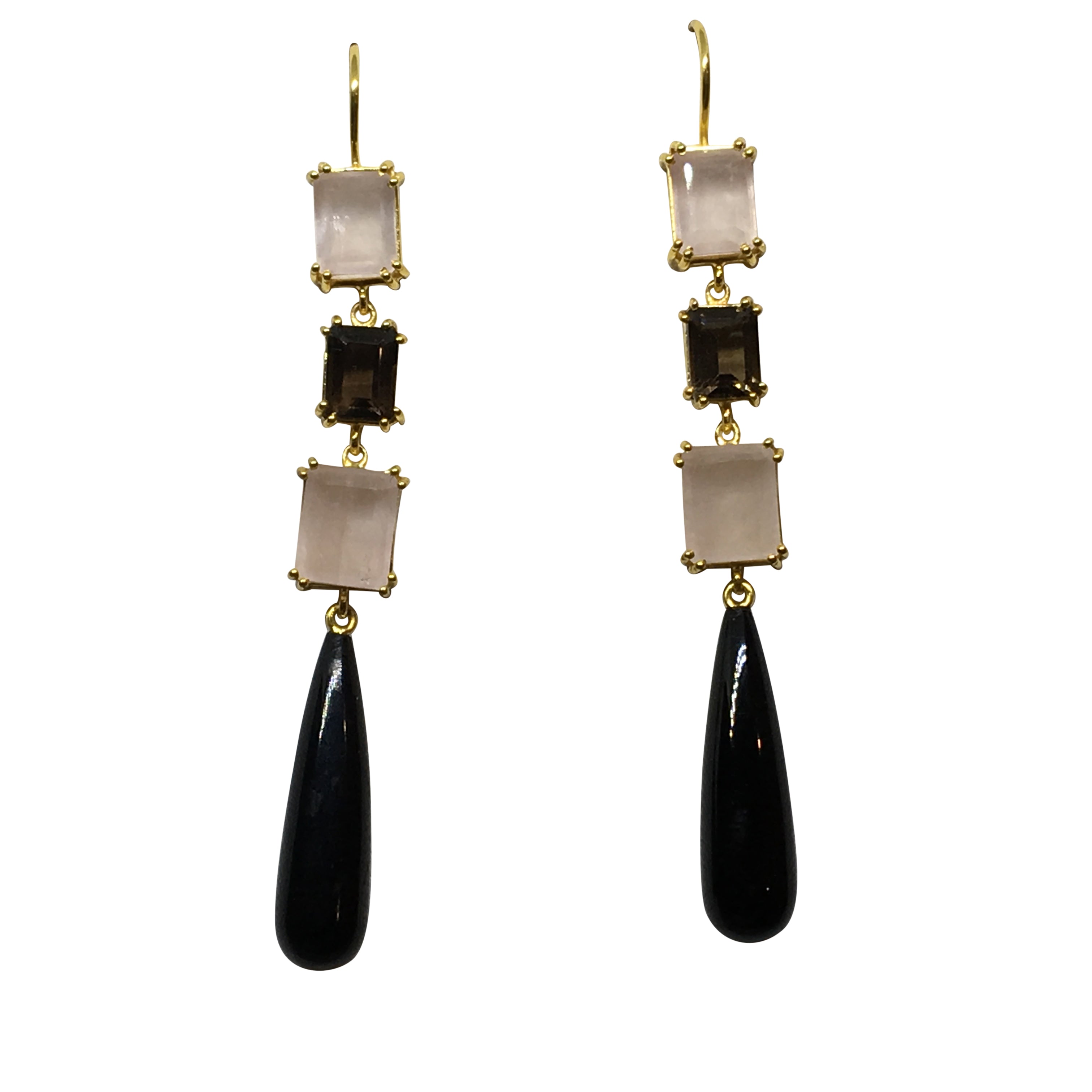 Black onyx, smoky and rose quartz earrings - Stockley Jewellery