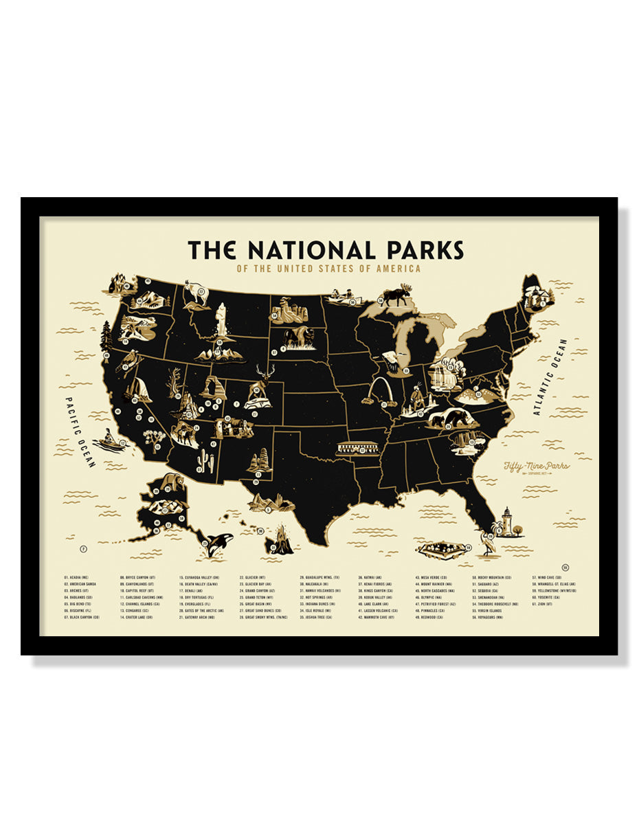 Us National Parks Map Poster Fifty Nine Parks