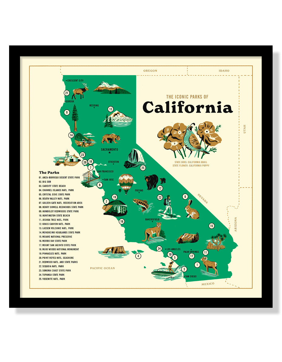 Infrarood Schijnen drempel Iconic Parks of California Map Poster – Fifty-Nine Parks