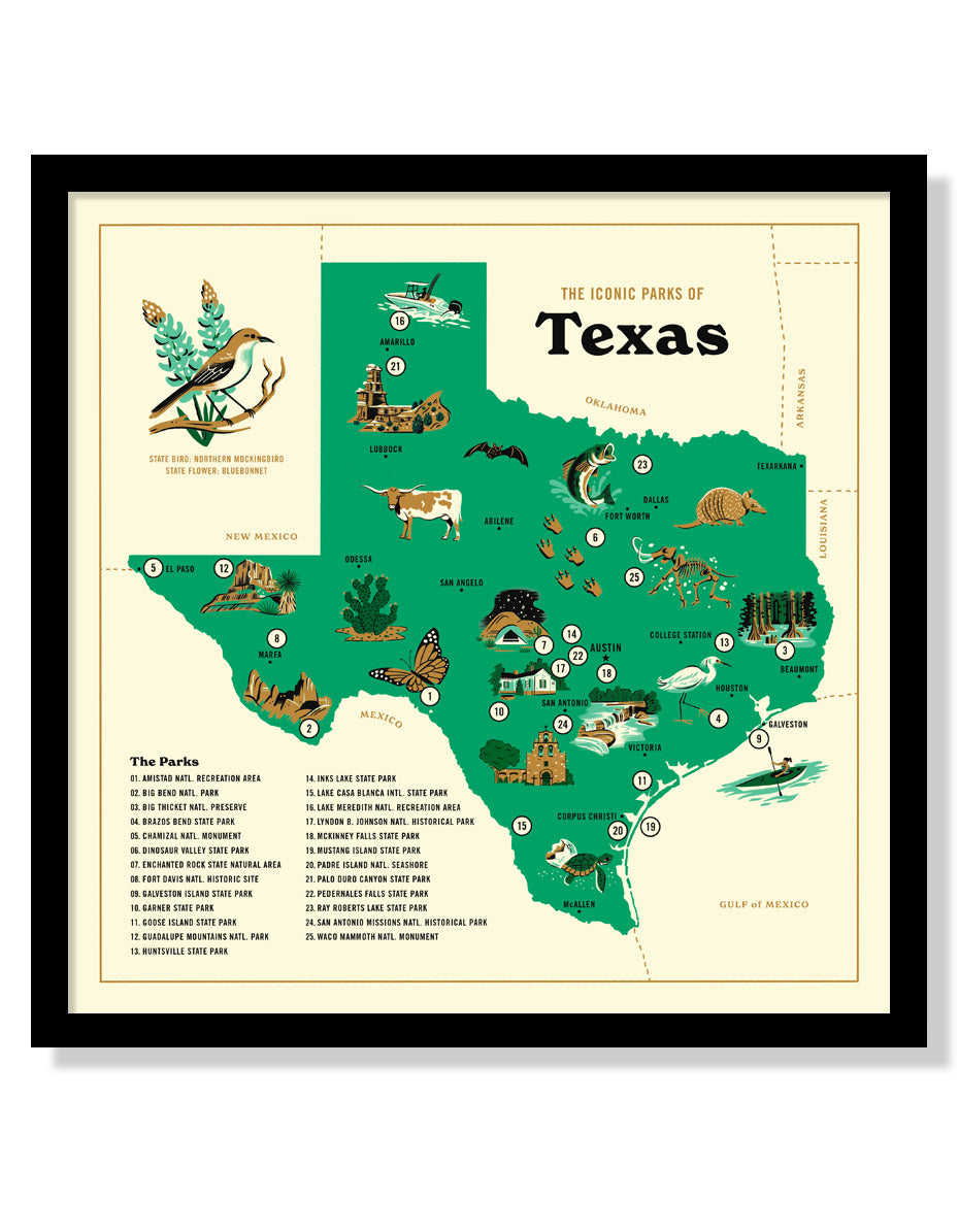 Overdreven radar toon Iconic Parks of Texas Map Poster – Fifty-Nine Parks