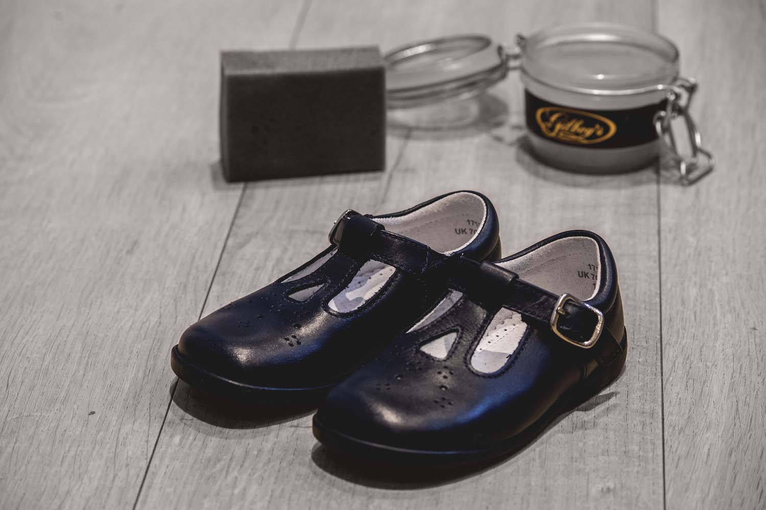 leather schools shoes polished with Gilboys leather Balsam