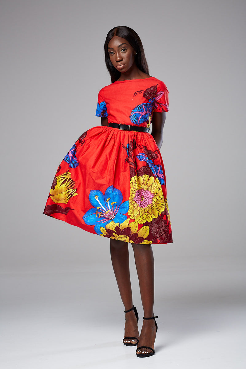 Laviye African Clothing | Layla Short Sleeved Fit and Flare Midi Dress ...