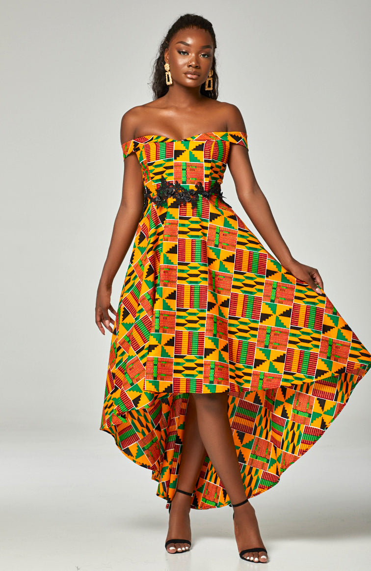 african print high low top