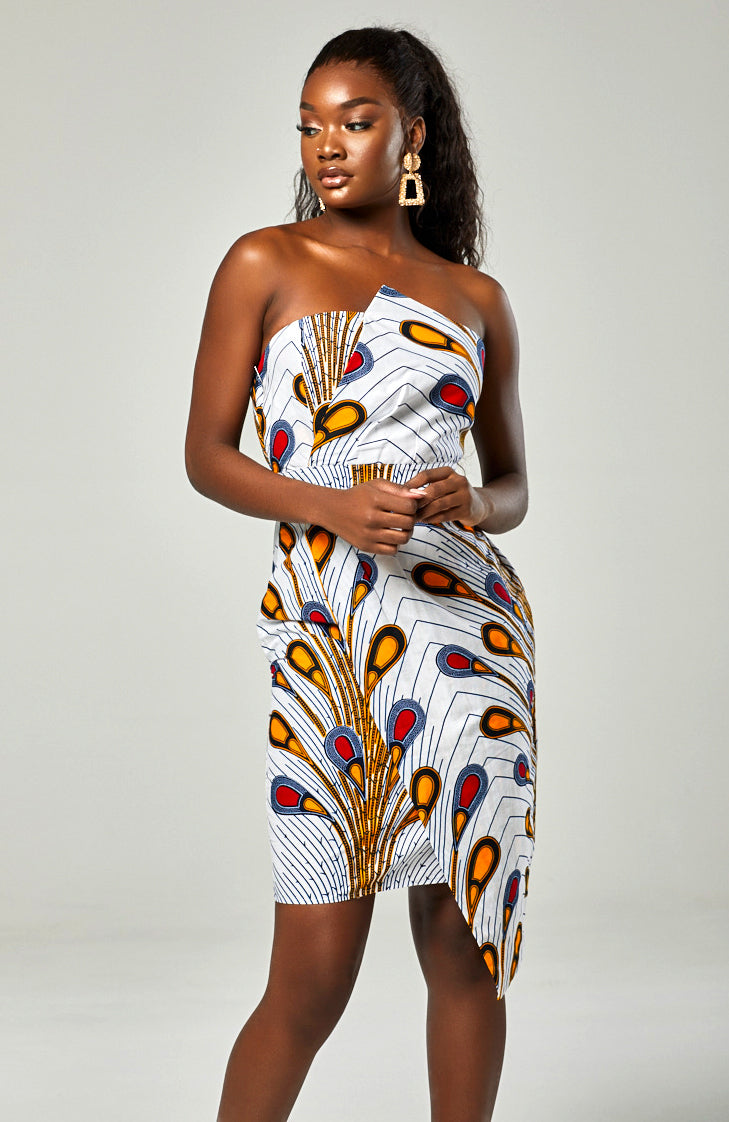 Ankara African Print Asymmetric Tube Fold Over Strapless Midi Dress ...