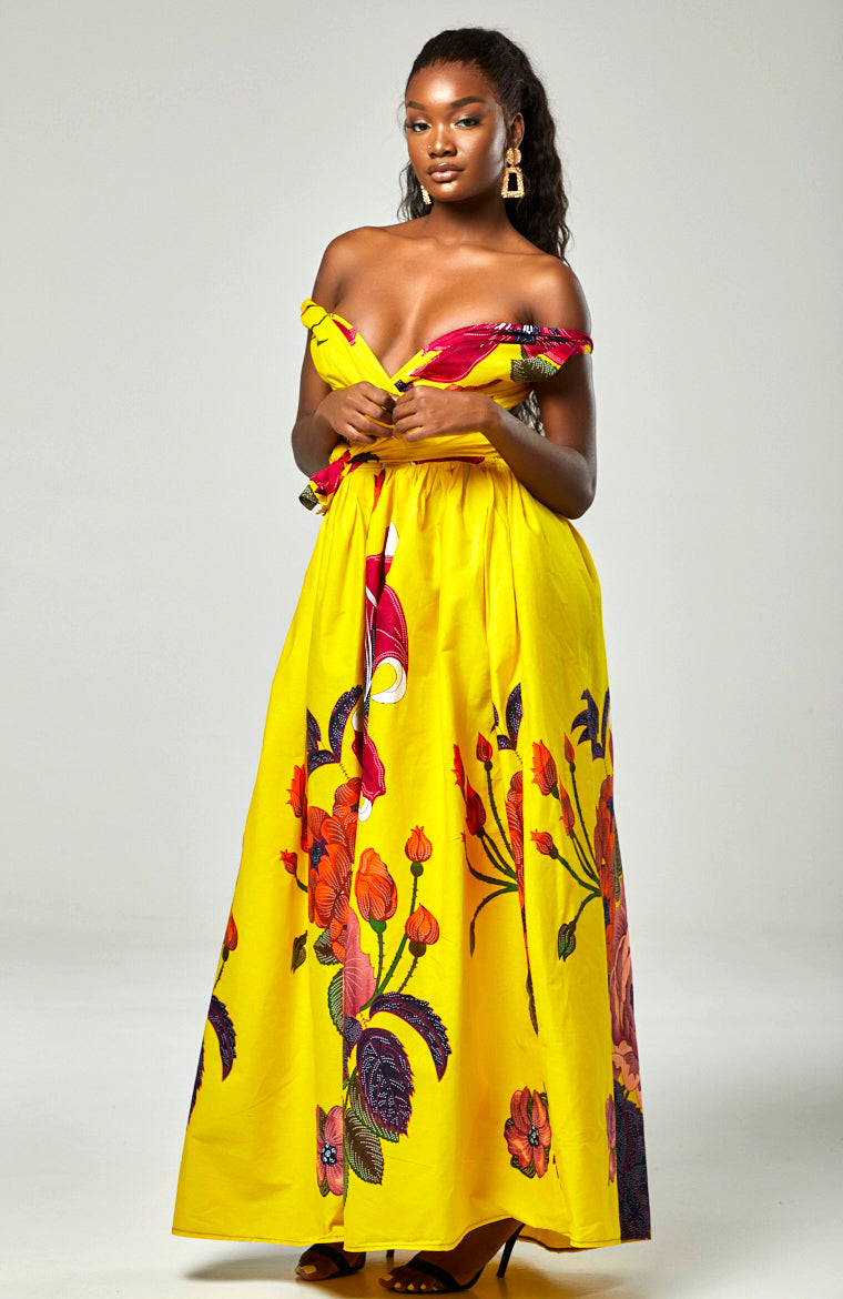 African Print Yellow Infinity Multiway Maxi Dress - CARLA – L'AVIYE