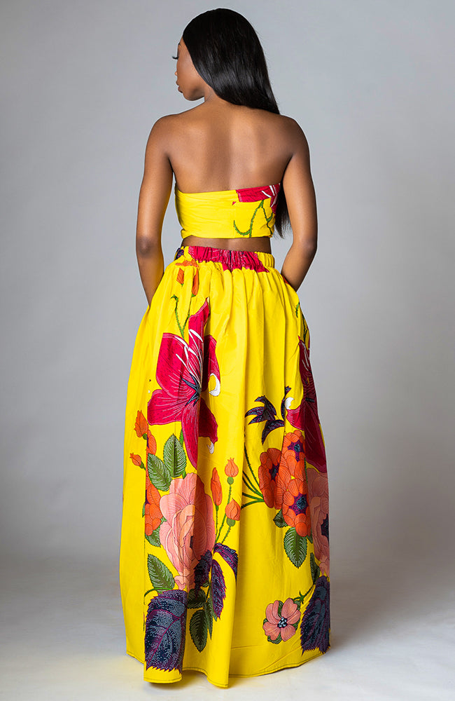 Women Floral Maxi Yellow Skirt and Scarf - CARLA – L'AVIYE