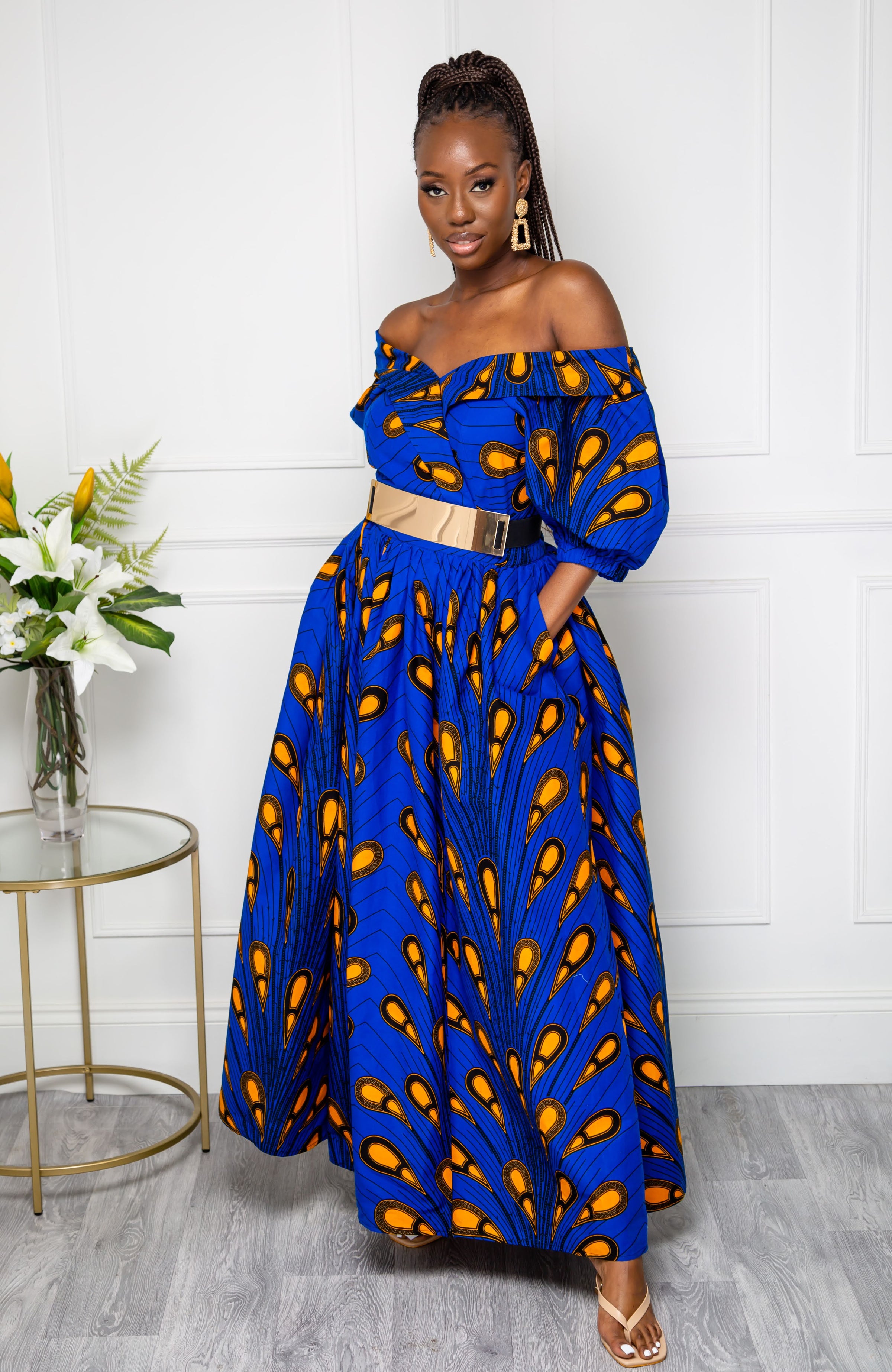 Wrap Effect African Maxi Dress | African Off shoulder Dress - ELLA – LAVIYE