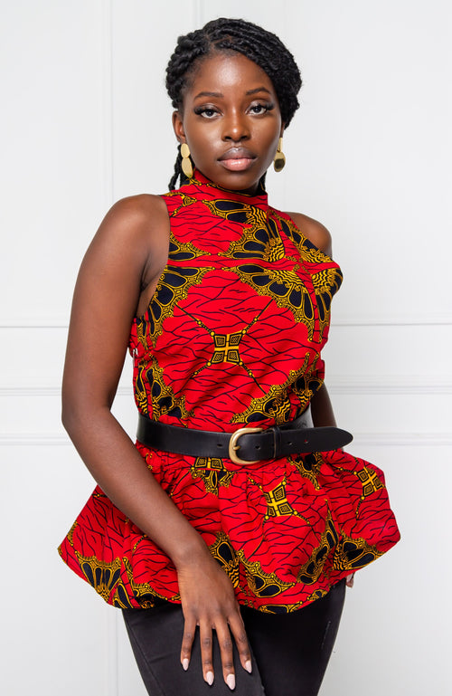 Ankara African Print Sleeveless Corset Peplum Red Blouse - Cordelia – LAVIYE
