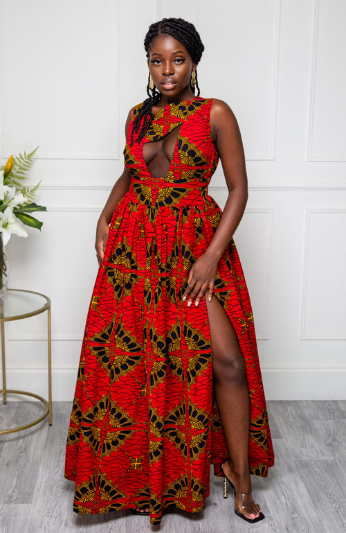 African Maxi Dresses for Women - Sleeveless Turtleneck Dress - ELLA – LAVIYE