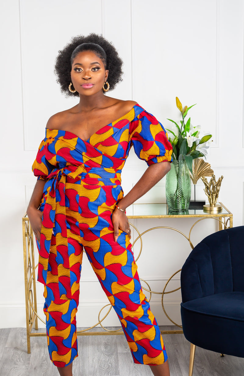 African Print Jumpsuit - Off shoulder Bardot sleeve Ankara Play-suit ...