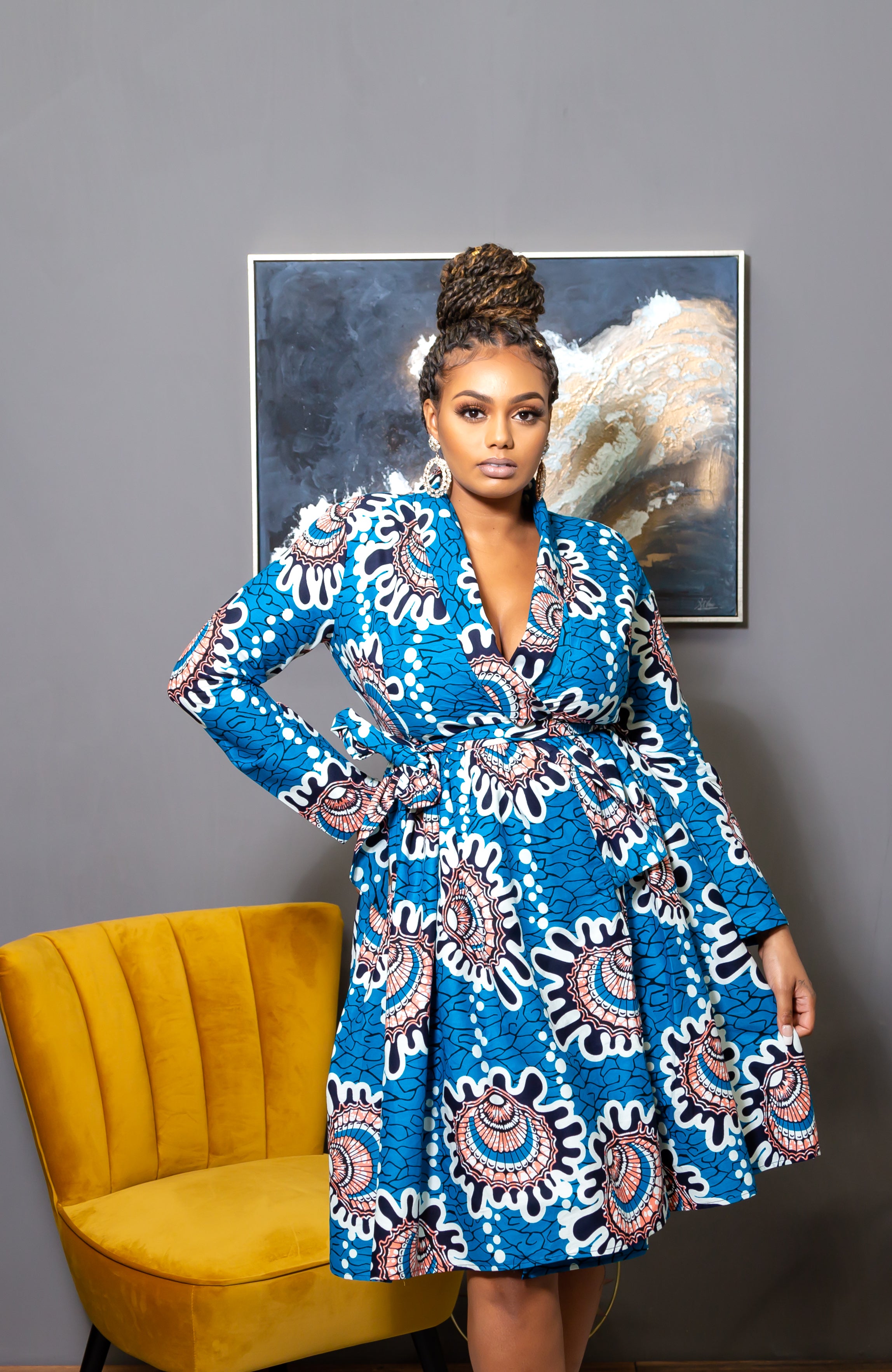 african print fit and flare dresses