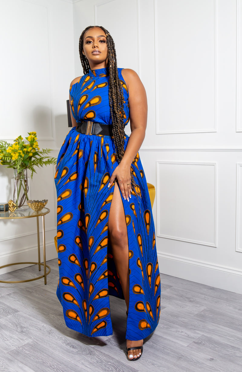 African Maxi Dresses for Women - Sleeveless Turtleneck Dress - ELLA ...