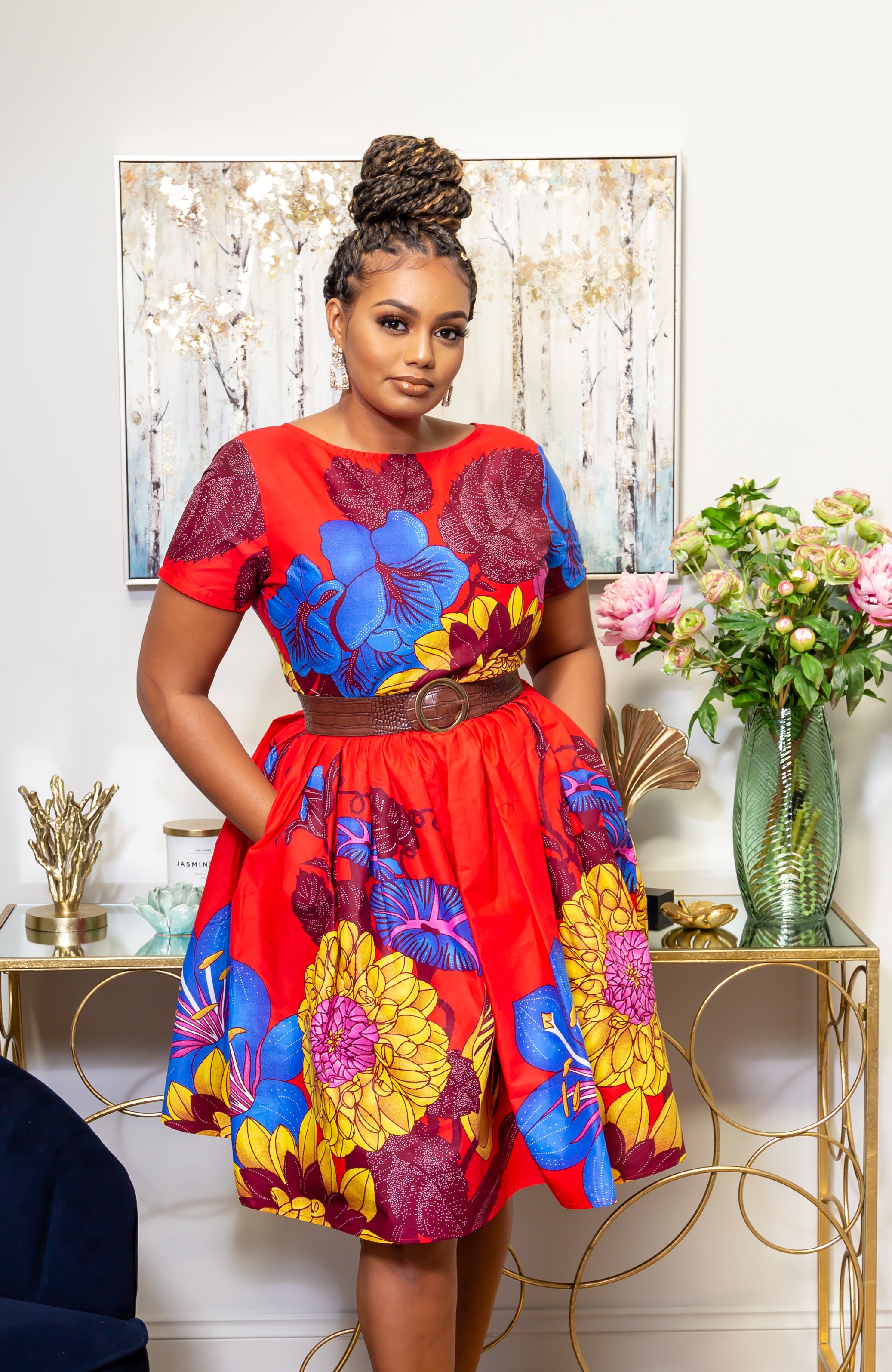 Laviye African Clothing Layla Short Sleeved Fit And Flare Midi Dress