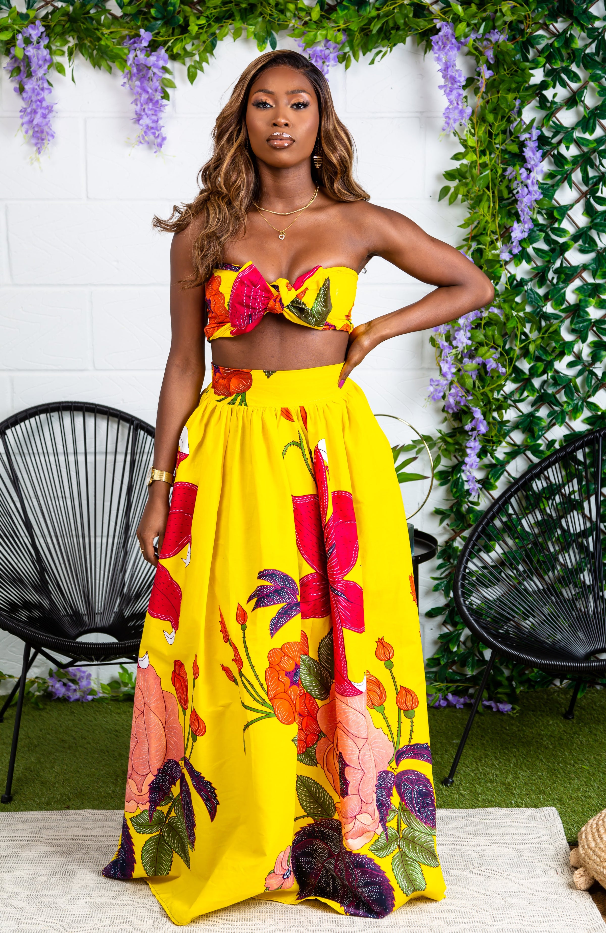 Women Floral Maxi Yellow Skirt and Scarf - CARLA – L'AVIYE