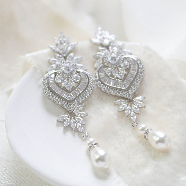 art deco bridal statement earrings with pearl drops emma