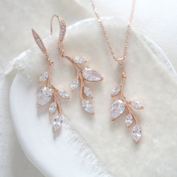 Rose Gold Wedding Jewelry, Cubic Zirconia Bridal Jewelry, Jewelry Set for  Bride, CZ Jewelry Set, Rose Gold Pendant Set, Necklace Earring Set - Etsy | Rose  gold jewelry set, Bridesmaid jewelry, Gold