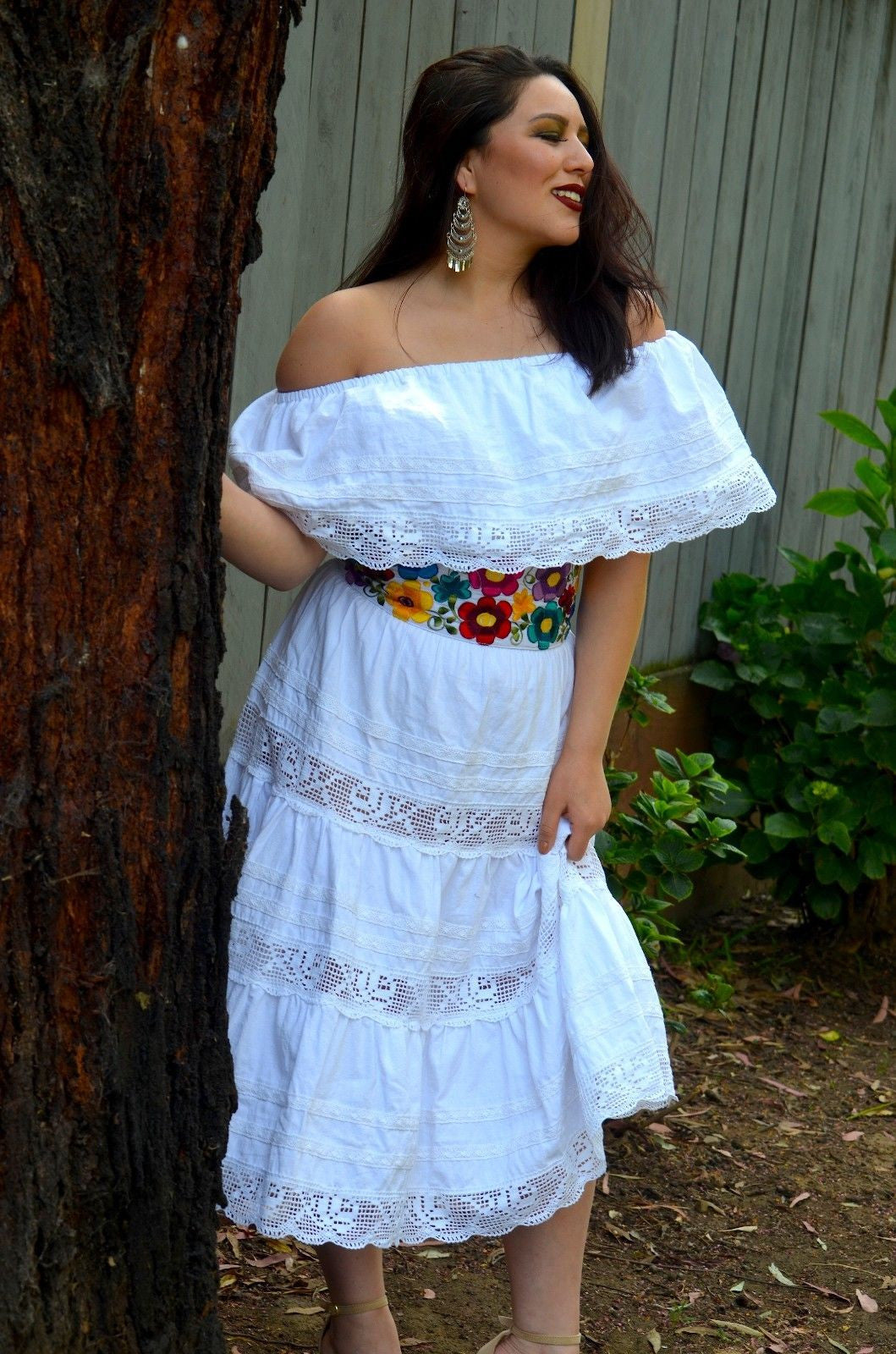 white off the shoulder mexican dress