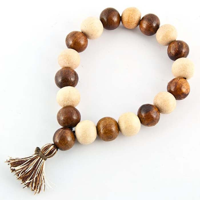 12mm Sheesam & White Wood Stretch Bracelet - Sold as a Set of 2