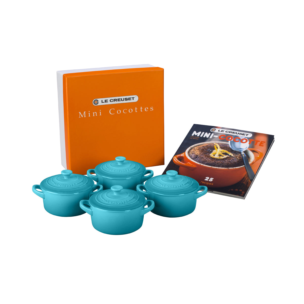 Le Creuset Set of 4 Mini Cocottes with MiniCocotte Cookbook (8 oz. ea