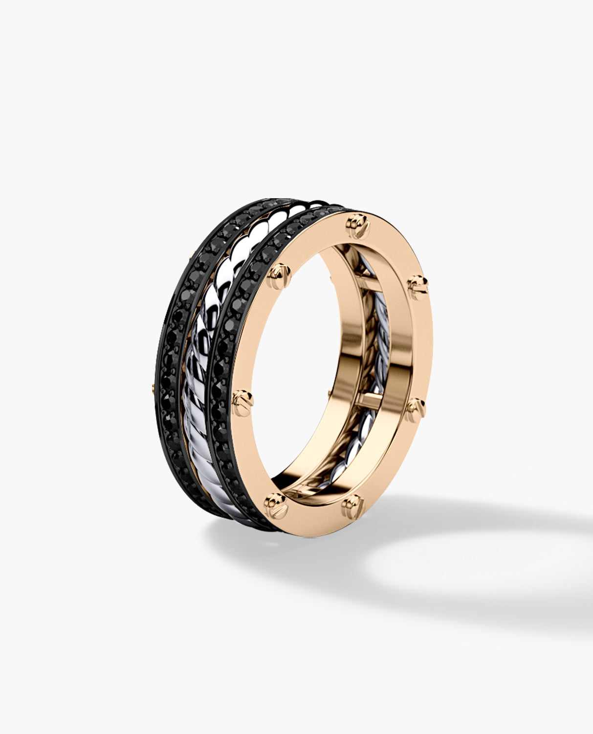 ROPES Two-Tone Gold Wedding Band with 0.70ct Black Diamonds - Ring 2