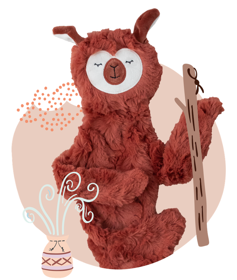 A red Alpaca snuggler with a staff icon