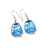 Murano Glass Fish Aqua Sterling Silver Earrings - JKC Murano