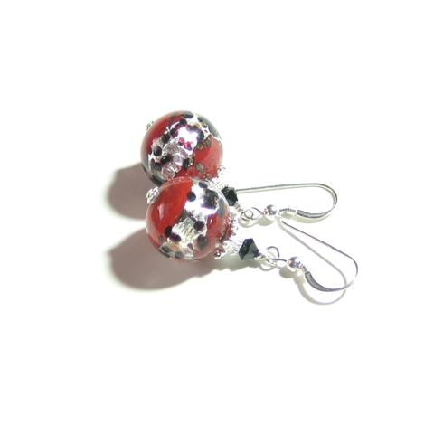 Murano Glass Red Leopard Ball Sterling Silver Earrings – JKC Murano