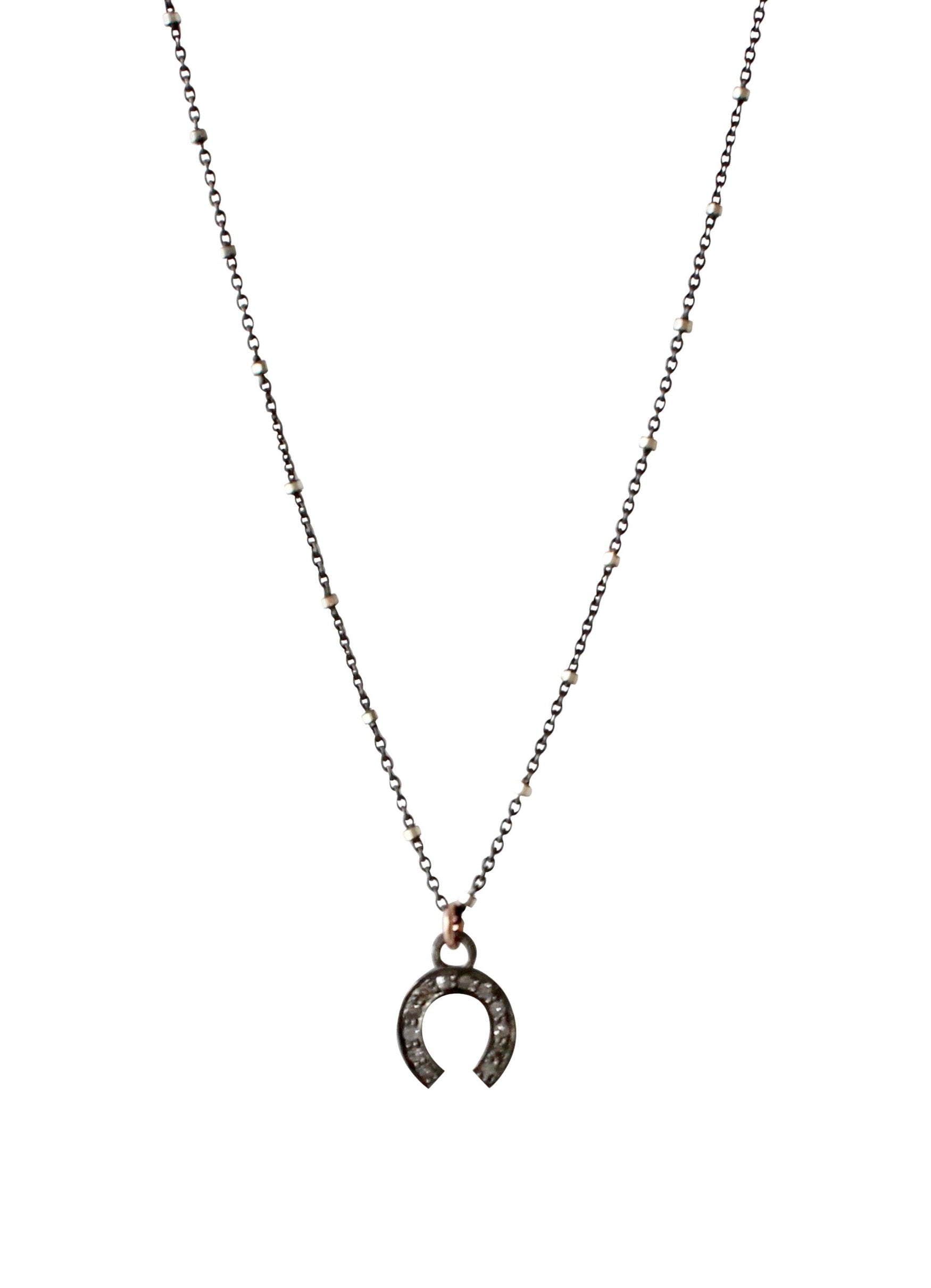 Pave Diamond Horse Shoe Charm Necklace