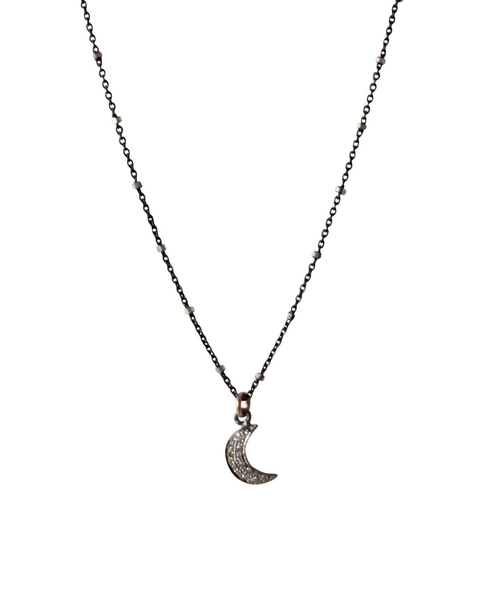 Pave Diamond Moon Charm Necklace