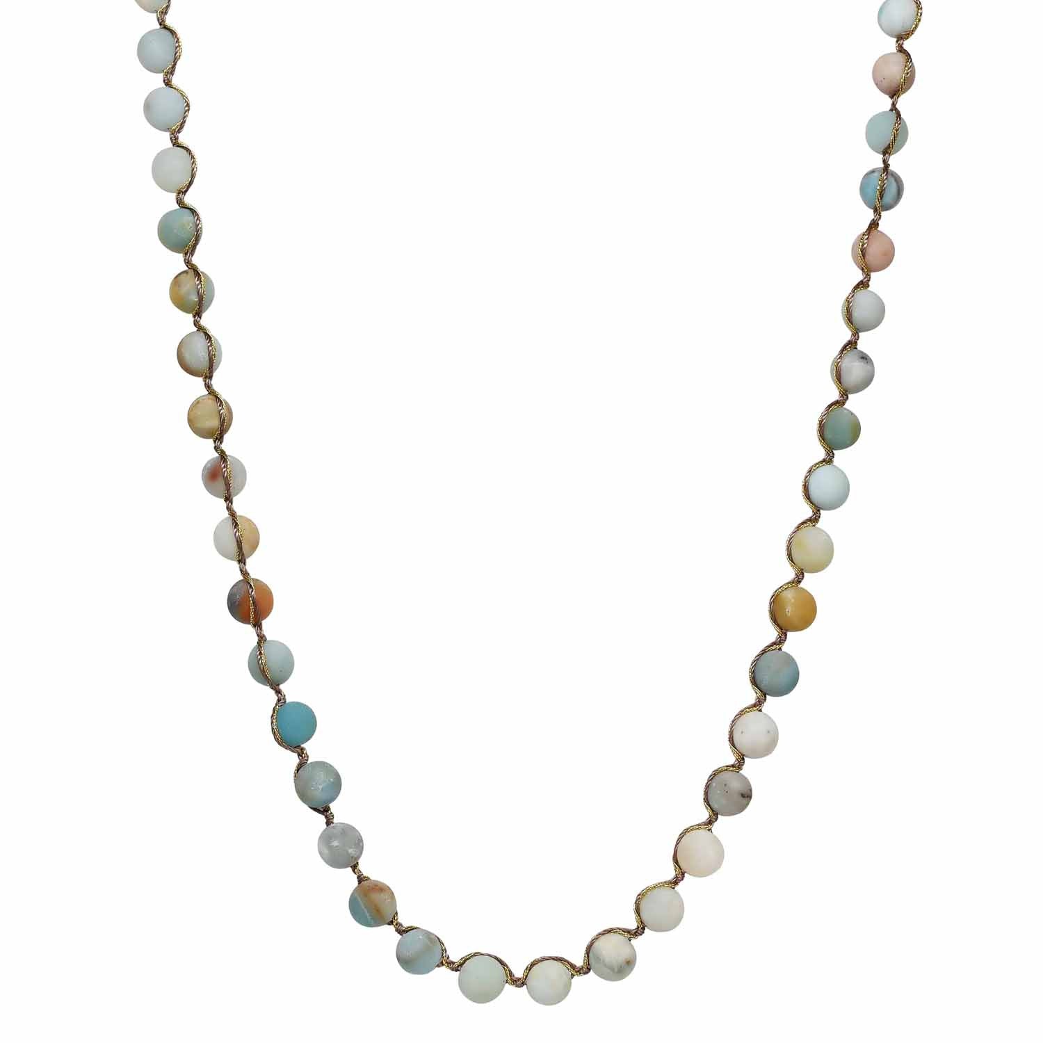 Woven Long Necklace in Chunky Unpolished Amazonite | Classic Weave