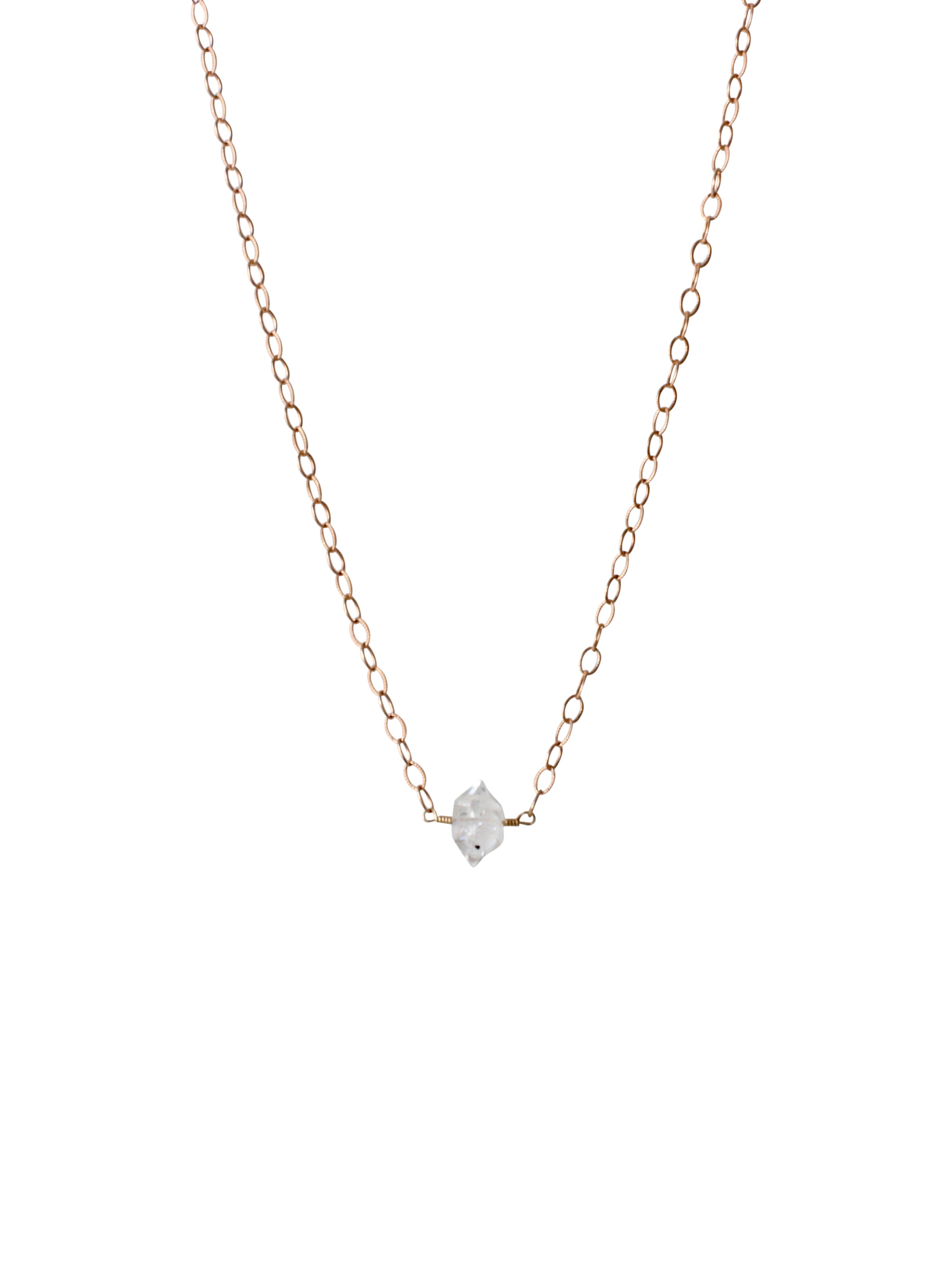 Herkimer Diamond Drop Necklace in Yellow Gold