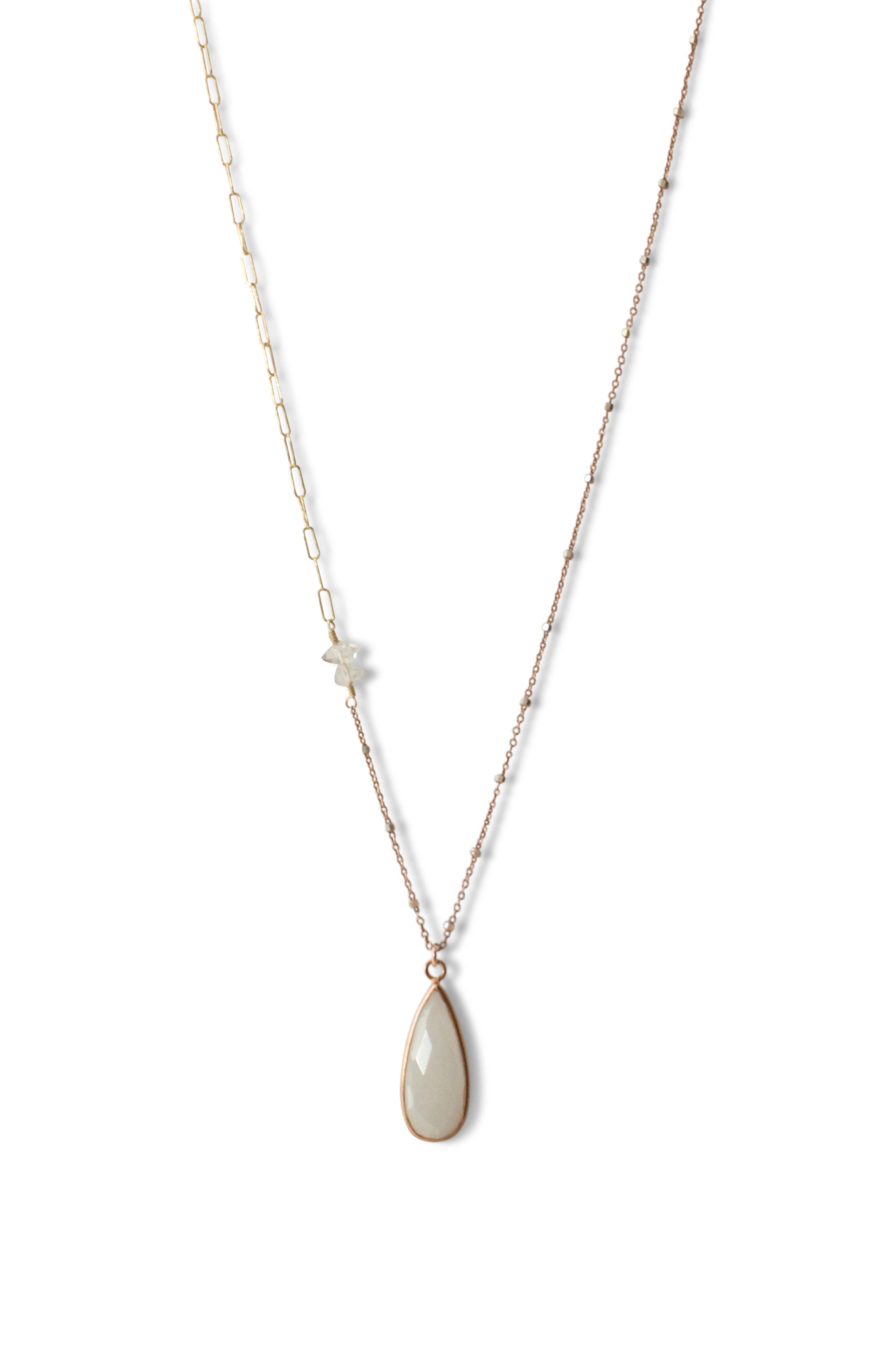 Delicate Pendant Drop Necklace  in White Moonstone