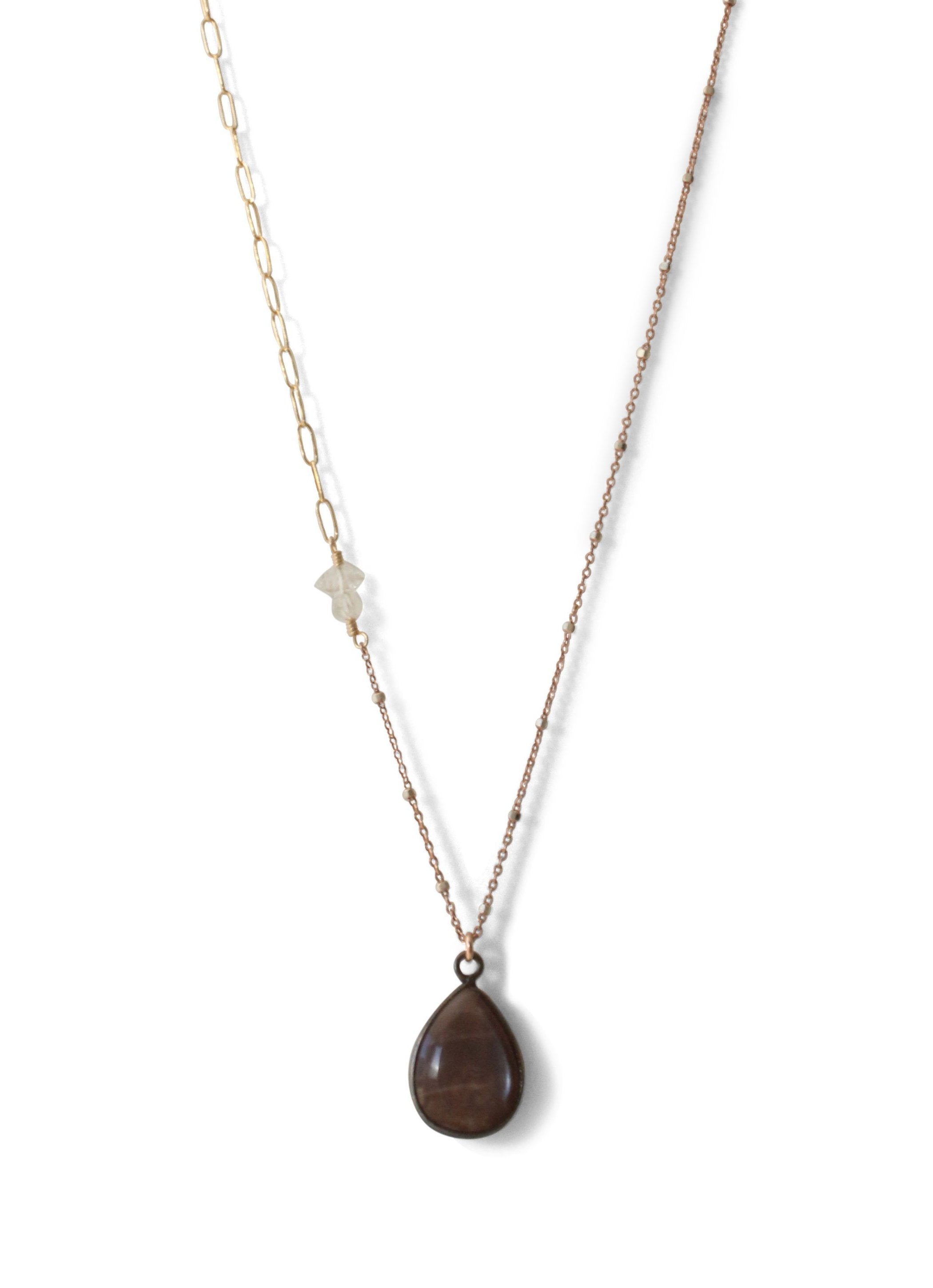 Delicate Pendant Drop Necklace in Burgundy Grey Moonstone