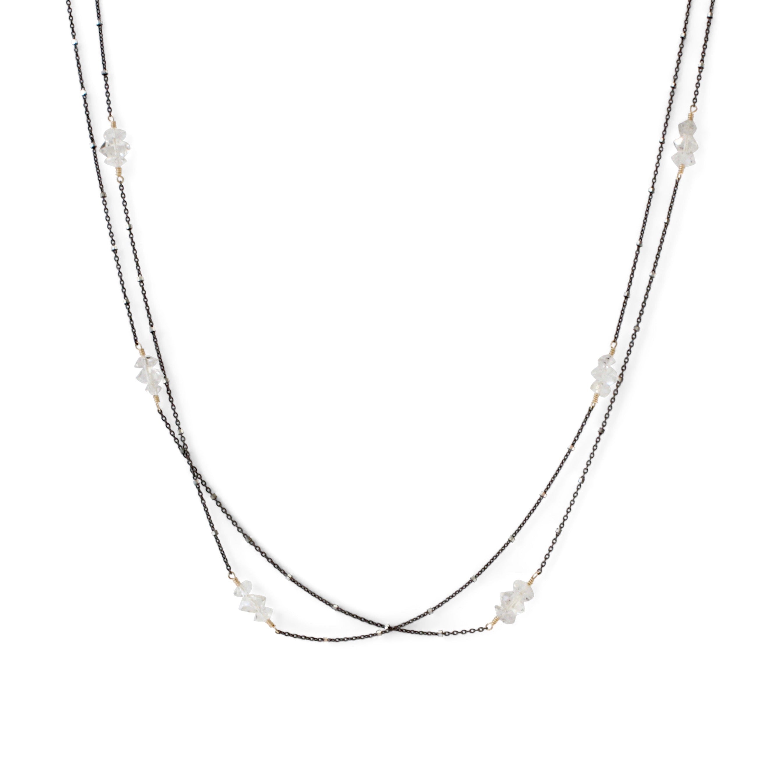 Herkimer Diamond Long Cluster Necklace in Rose Gold