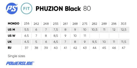 Powerslide Phuzion Black 80 Size Chart