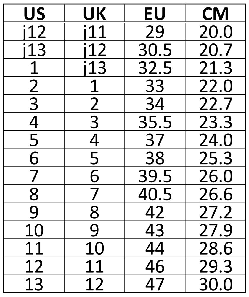 Rio size chart | Bayside Blades