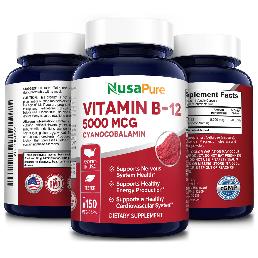 Best Vitamin B12 5000 Mcg 150 Veggie Capsules Non Gmo