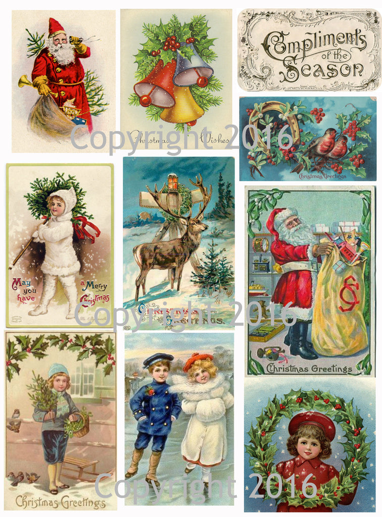 Vintage Christmas Card Collage Sheet #102 – Paper Rose Cottage