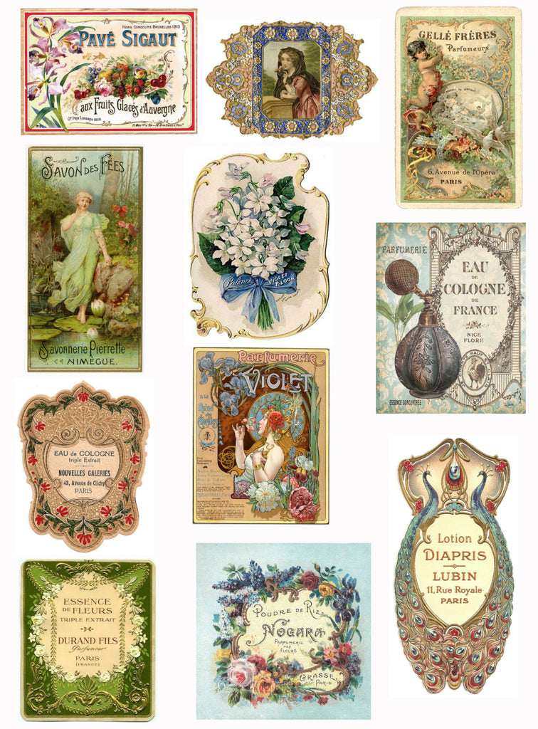 vintage french perfume labels 2 collage sheet for instant