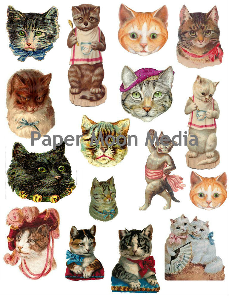 Vintage Victorian Cats Collage Sheet 103 Paper Rose Cottage