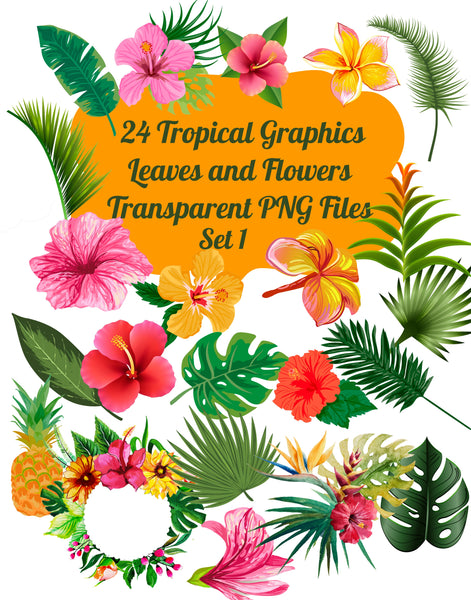 24 Tropical Flowers and Leaves Images Clip Art Transparent PNG Files