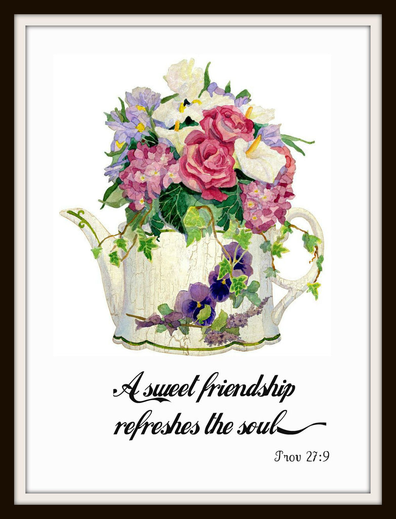 Vintage Art Print A Sweet Friendship Wall Decor 8 X 10 Unframed Paper Rose Cottage