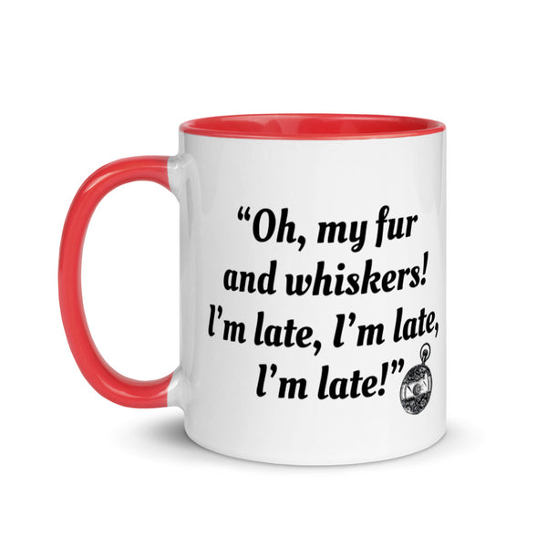 Alice in Wonderland White Rabbit "I'm Late, I'm Late!  Quote Mug with Color Inside
