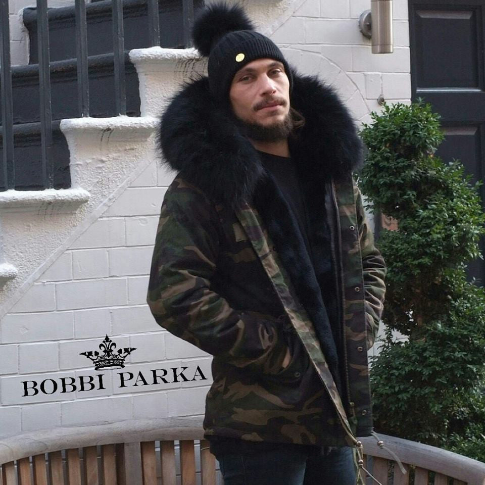 mens camo parka with fur hood