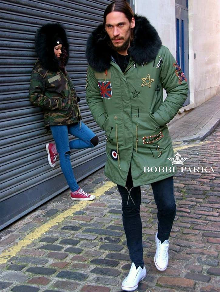 mens green parka with fur hood