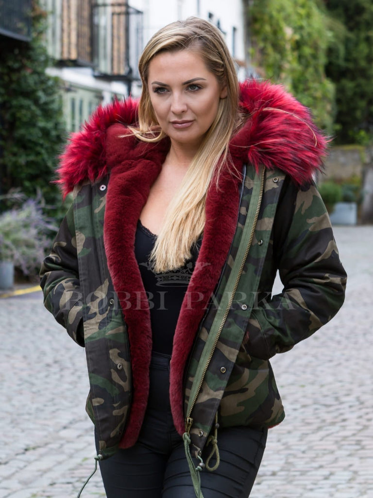 faux fur camo parka