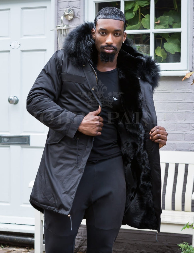 black fur parka coat mens