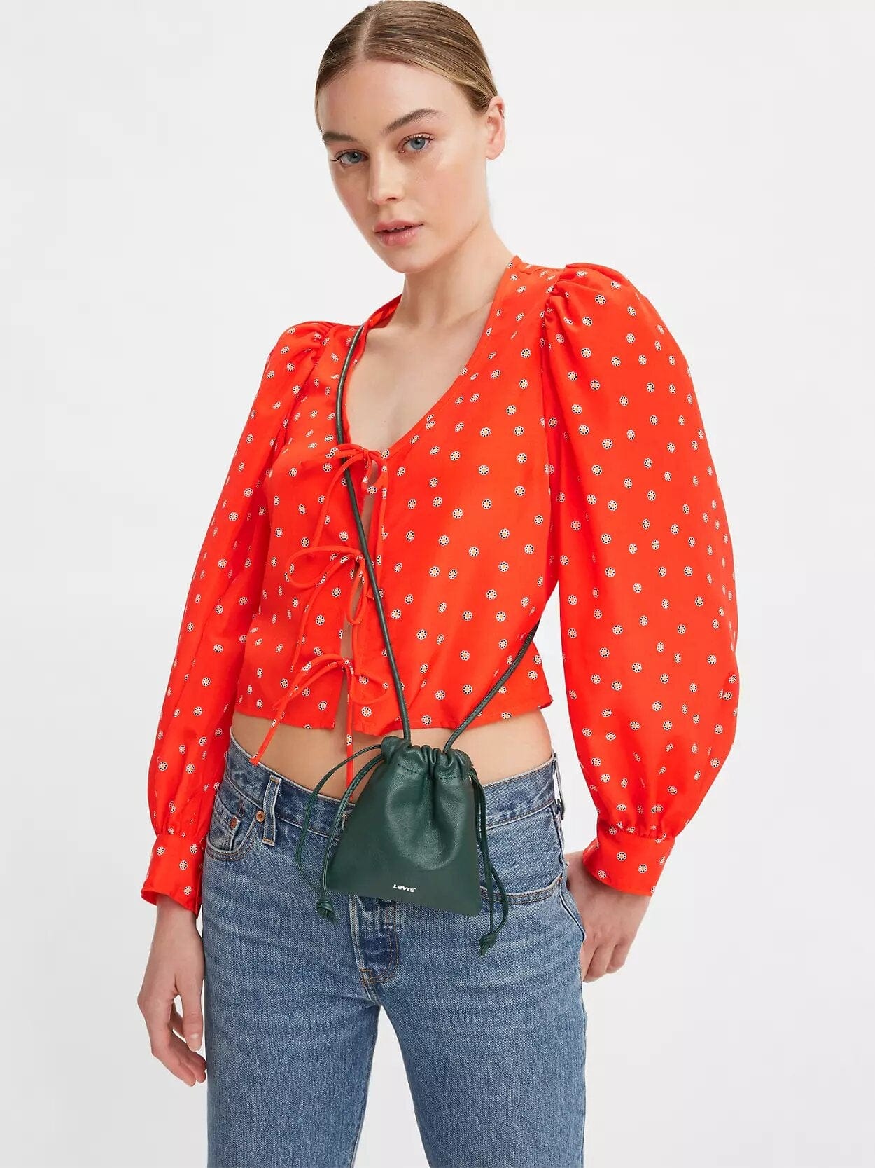 Fawn Tie Blouse Daisy Foulard Enamel Orange | LIT Boutique