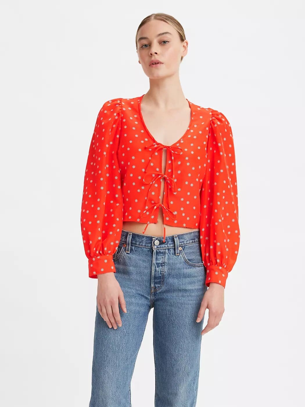 Fawn Tie Blouse Daisy Foulard Enamel Orange | LIT Boutique