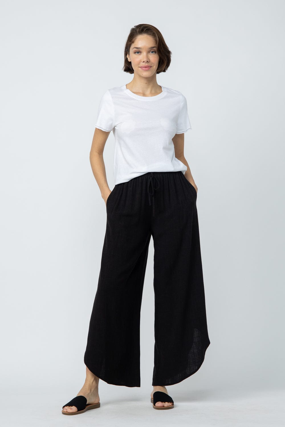 Lainey Linen Curved Hem Pants Black | LIT Boutique